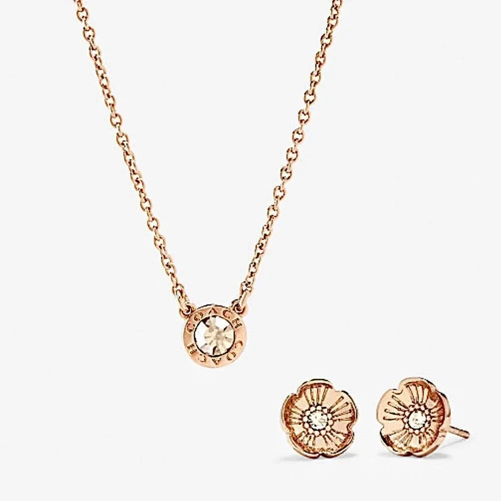 Coach Open Circle Necklace & Tea Rose Stud Set